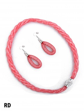 SPARKLE TWIST TUBE NECKLACE & EARRING SET